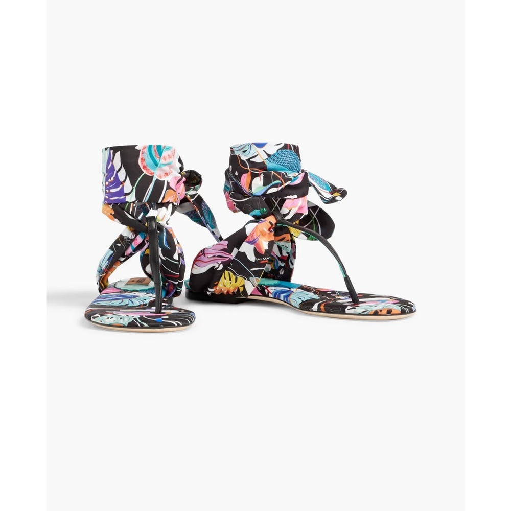 New missoni floral print satin and leather wrap up sandals